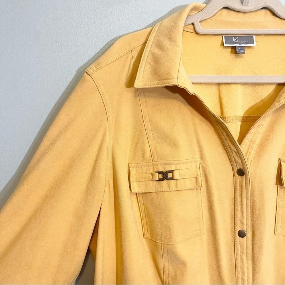 Plus Size JM Collection Women Yellow Suedelike Button Down 3/4 Sleeve‎ Size 3X - Picture 2 of 12